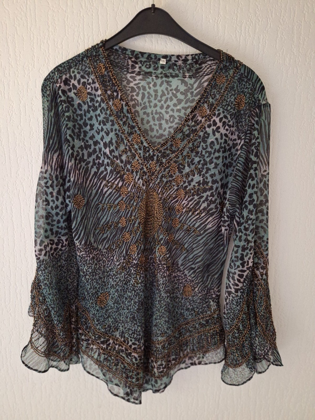Blouse uit India maat L, Ophalen of Verzenden, Zo goed als nieuw, Maat 42/44 (L), Blauw