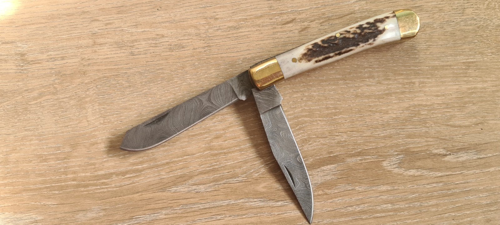 Damascus Zakmes met Hertshoorn Handvat, Ophalen of Verzenden