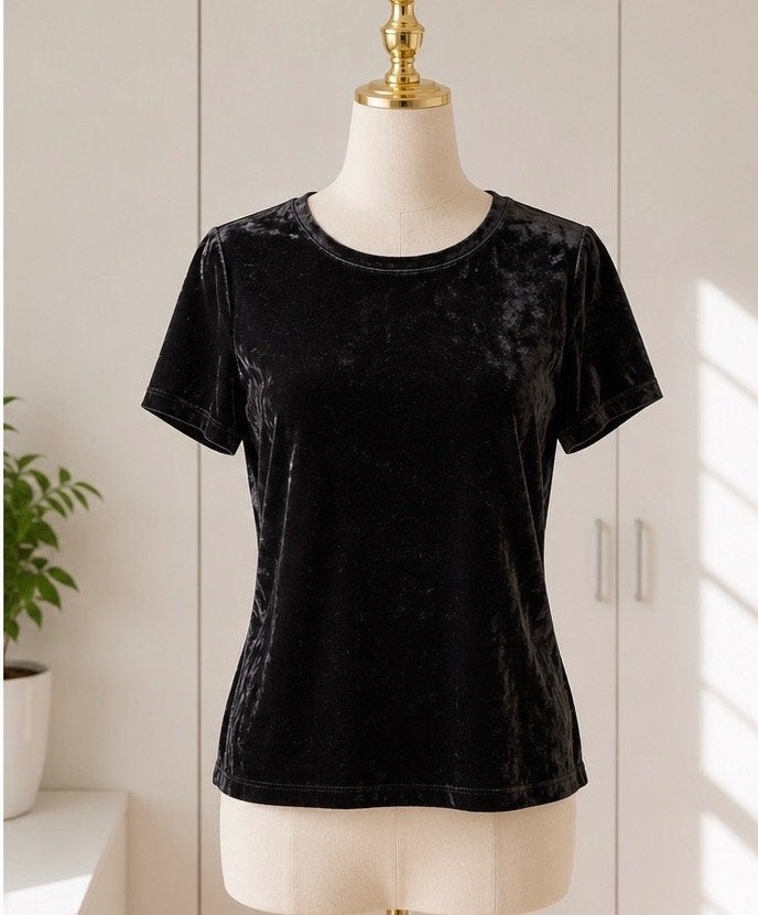 Liz Devy velours fluwelen zwarte top nieuw  M, Kleding | Dames, Maat 38/40 (M), Liz Devy, Zwart, Nieuw