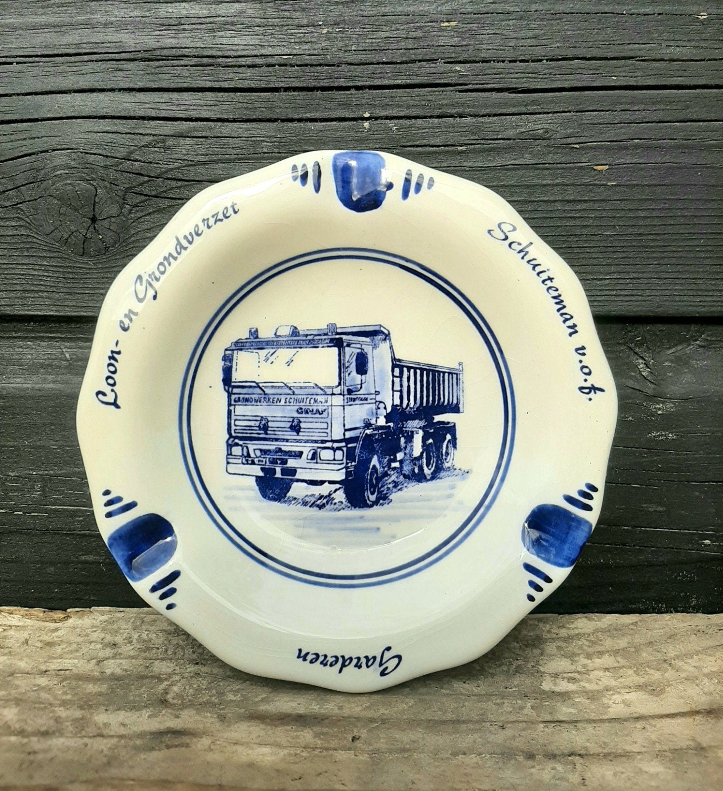 Delfts Blauw Asbak - (Loon- en Grondverzet Schuiteman), Ophalen of Verzenden, Gebruikt, Asbak