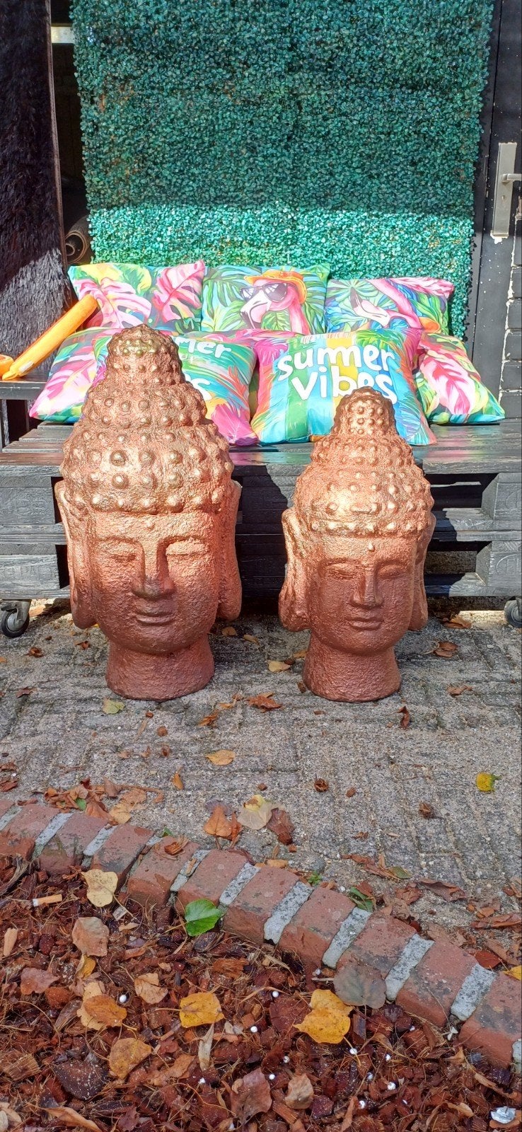 Boeddhabeelden van steen met koper/brons look, Ophalen, Steen/keramiek, Handgemaakt, Zo goed als nieuw