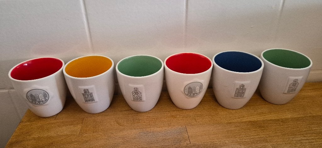 6 nieuwe douwe egberts staatsloterij mokjes bekers, Nieuw, Ophalen of Verzenden, Overige stijlen, Kop(pen) en/of Schotel(s)