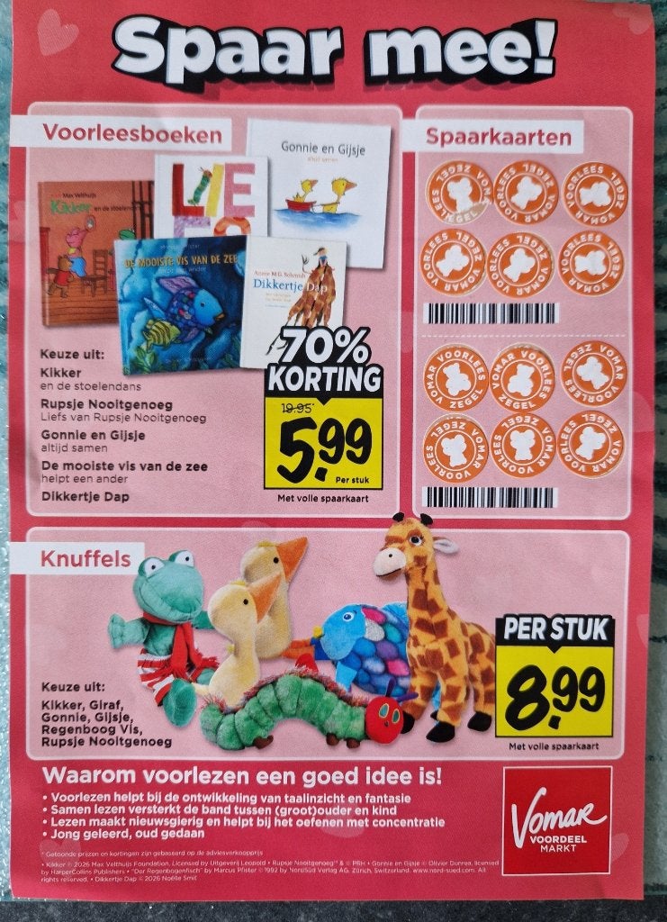 Vomar spaar voor knuffels & voorleesboeken., Vomar, Verzenden