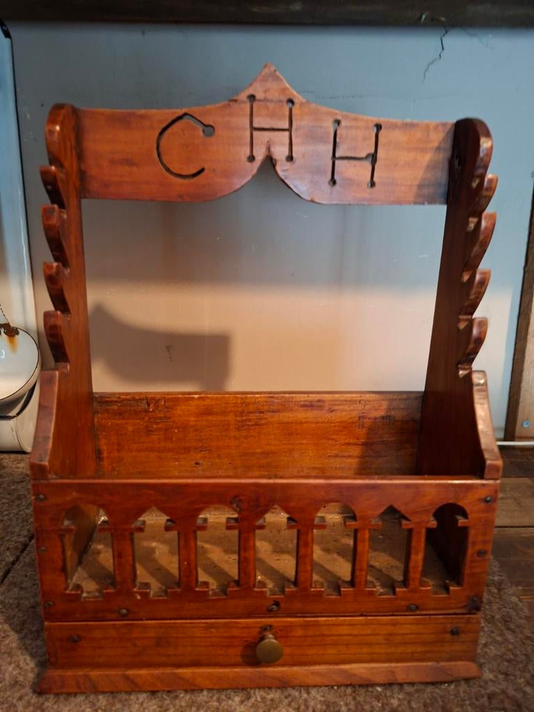 Antieke houten rek met lade, Ophalen of Verzenden