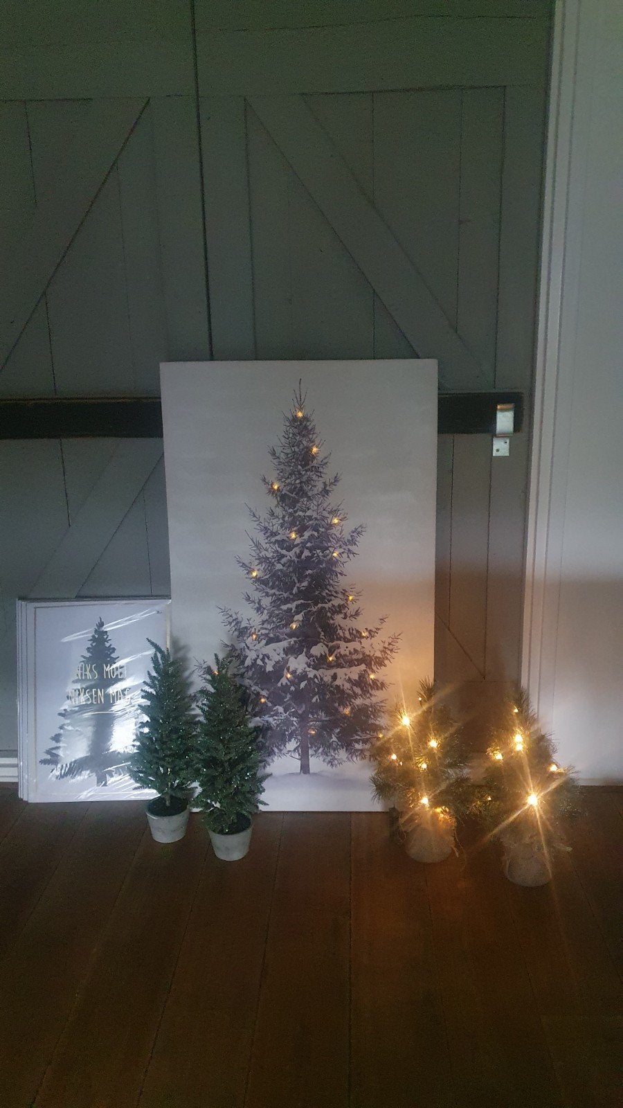 grote kerstboom met lichtjes,4x kleine kerstboom,prent kerst, Ophalen of Verzenden, Zo goed als nieuw