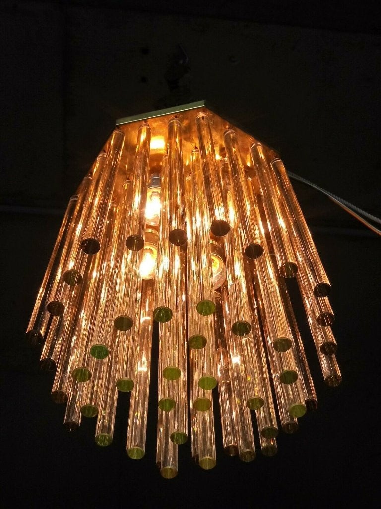 vintage designer plafondlamp glasstaven Holywood Regency, Ophalen, E14 (klein), Zo goed als nieuw, Glas