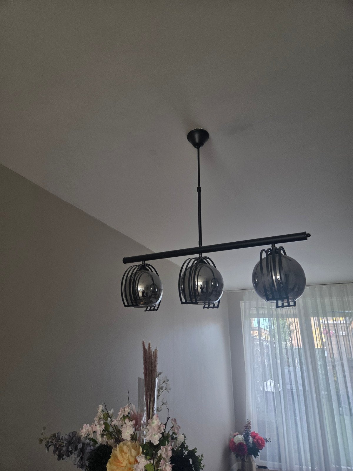 Moderne hanglamp met 3 rookglazen bollen, Modern, Industrieel, Zo goed als nieuw, Glas, E27 (groot)