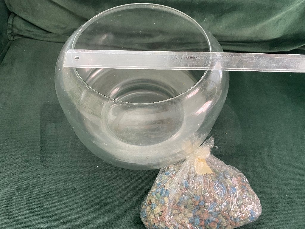 Z g a nieuwe vissenkom met steentjes 24 cm doorsnee, Ophalen of Verzenden, Zo goed als nieuw, Leeg aquarium