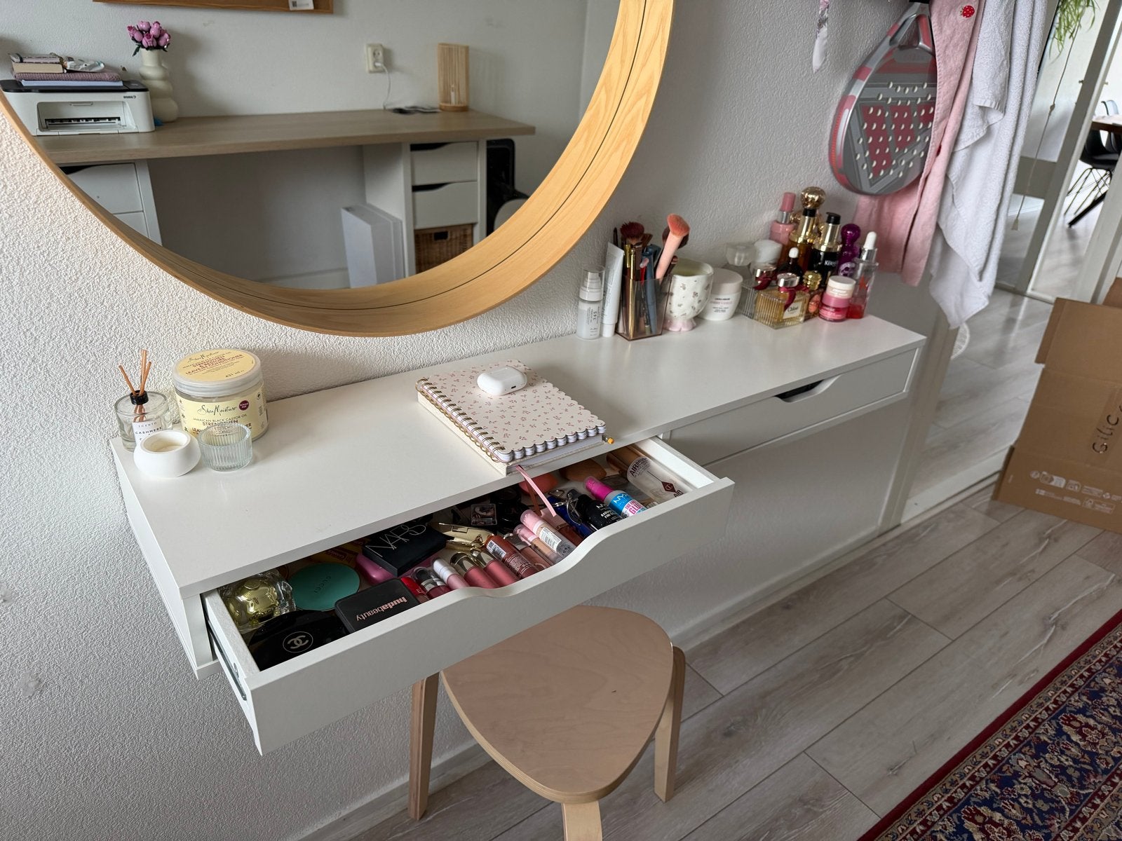 Witte wandplank met lades - Ideaal als kaptafel/bureau, Ophalen, 100 tot 150 cm, Zo goed als nieuw, Minder dan 100 cm