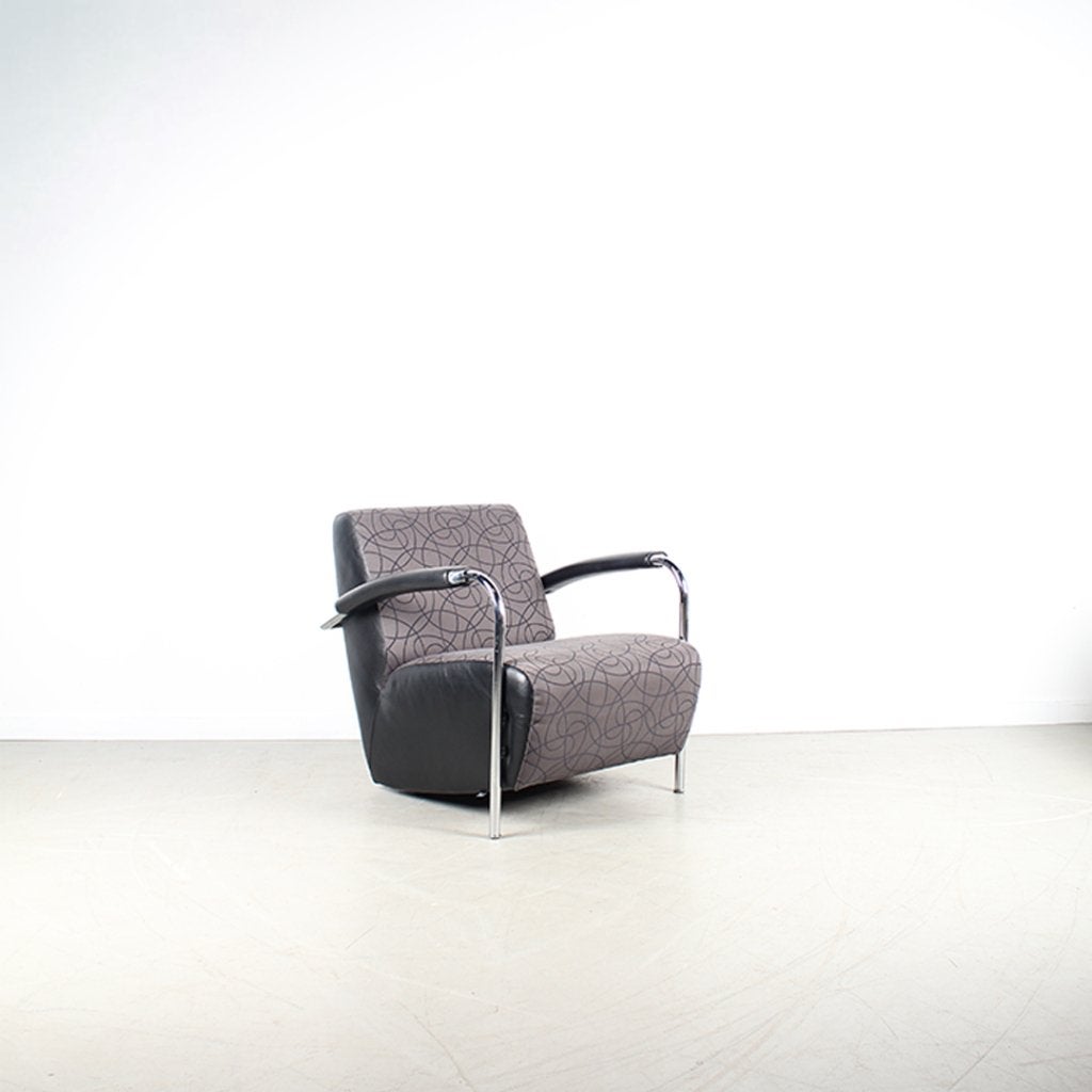 1x Leolux Scylla Fauteuil Laag Grijs Rondjesmotief+ Hocker, Huis en Inrichting, Niet ingevuld, Leer, Niet ingevuld, 75 tot 100 cm