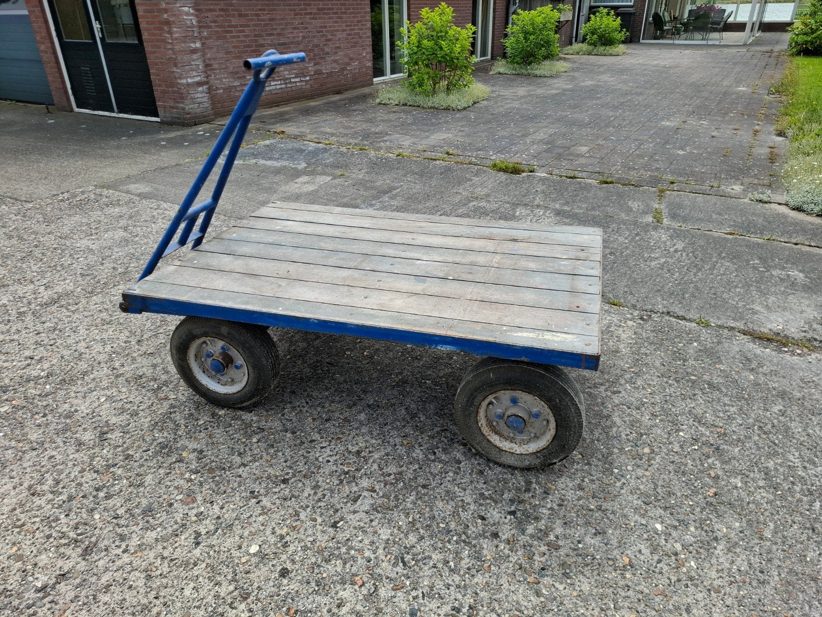 Robuuste Transportkar met Houten Dek, Doe-het-zelf en Verbouw, Transportwagens, 100 liter of meer, Ophalen, Gebruikt, Transportkar