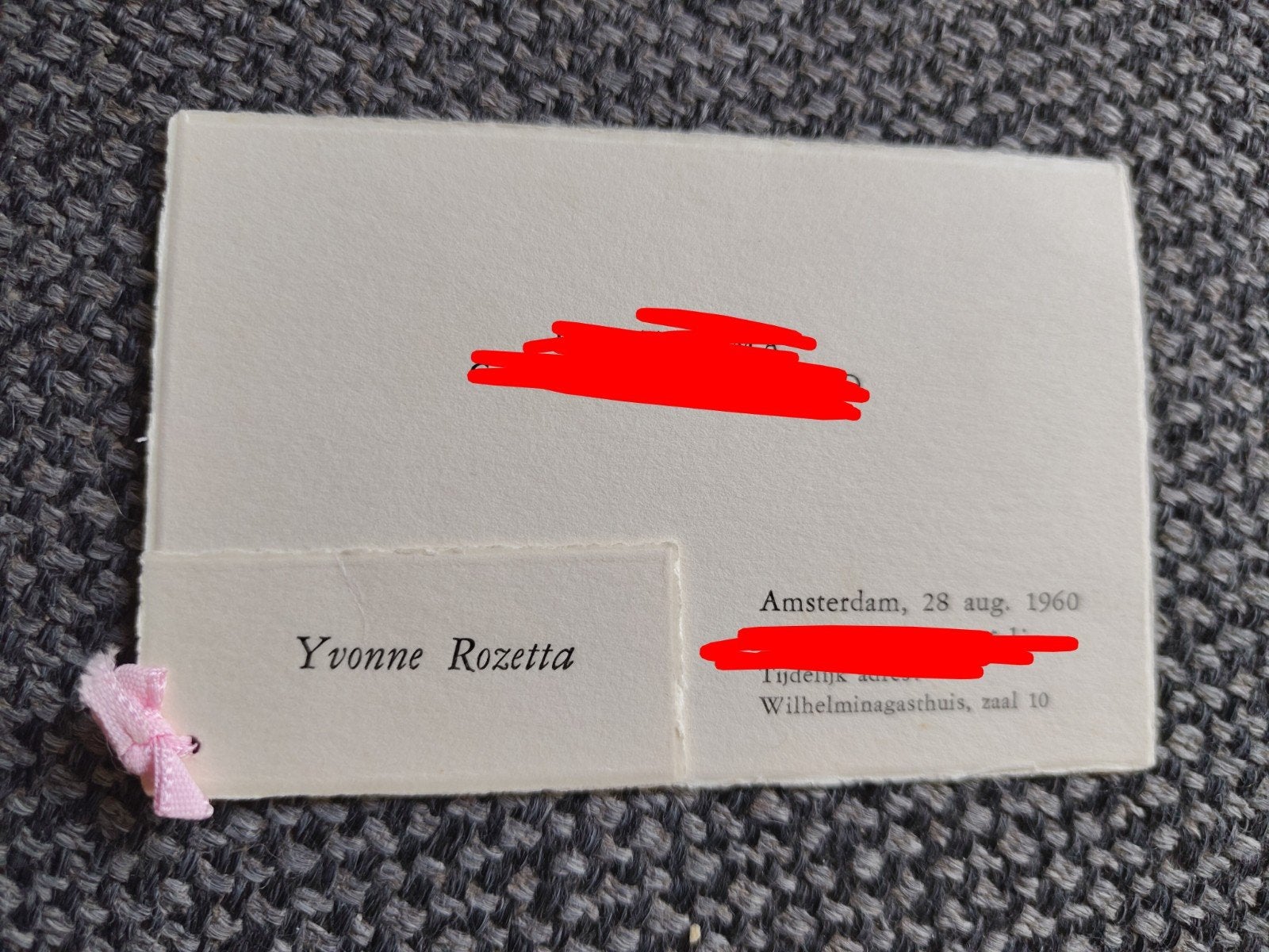 Yvonne te Amsterdam, Ophalen of Verzenden, Voor 1970, Geboortekaartje