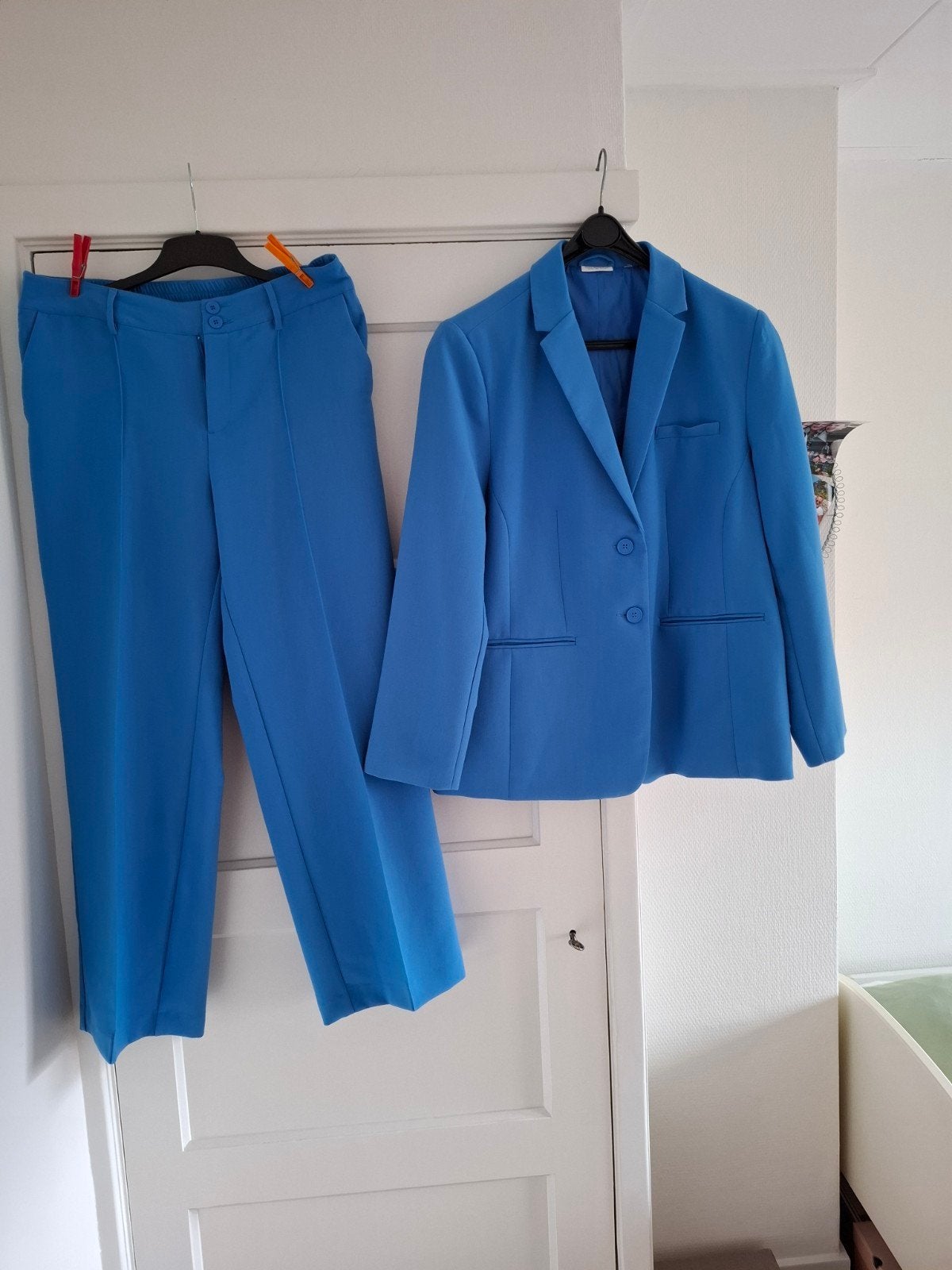 kobalt blauw dames broekpak, voor maten zie beschrijving., Ophalen of Verzenden, Zo goed als nieuw, Maat 42/44 (L), Blauw