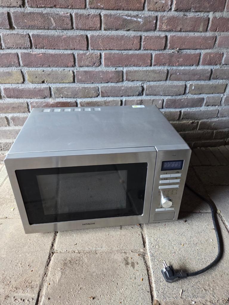 Hitachi Combimagnetron - Zilverkleurig, Vrijstaand, Witgoed en Apparatuur, Magnetrons, Gebruikt, Vrijstaand, Combimagnetron, 45 tot 60 cm