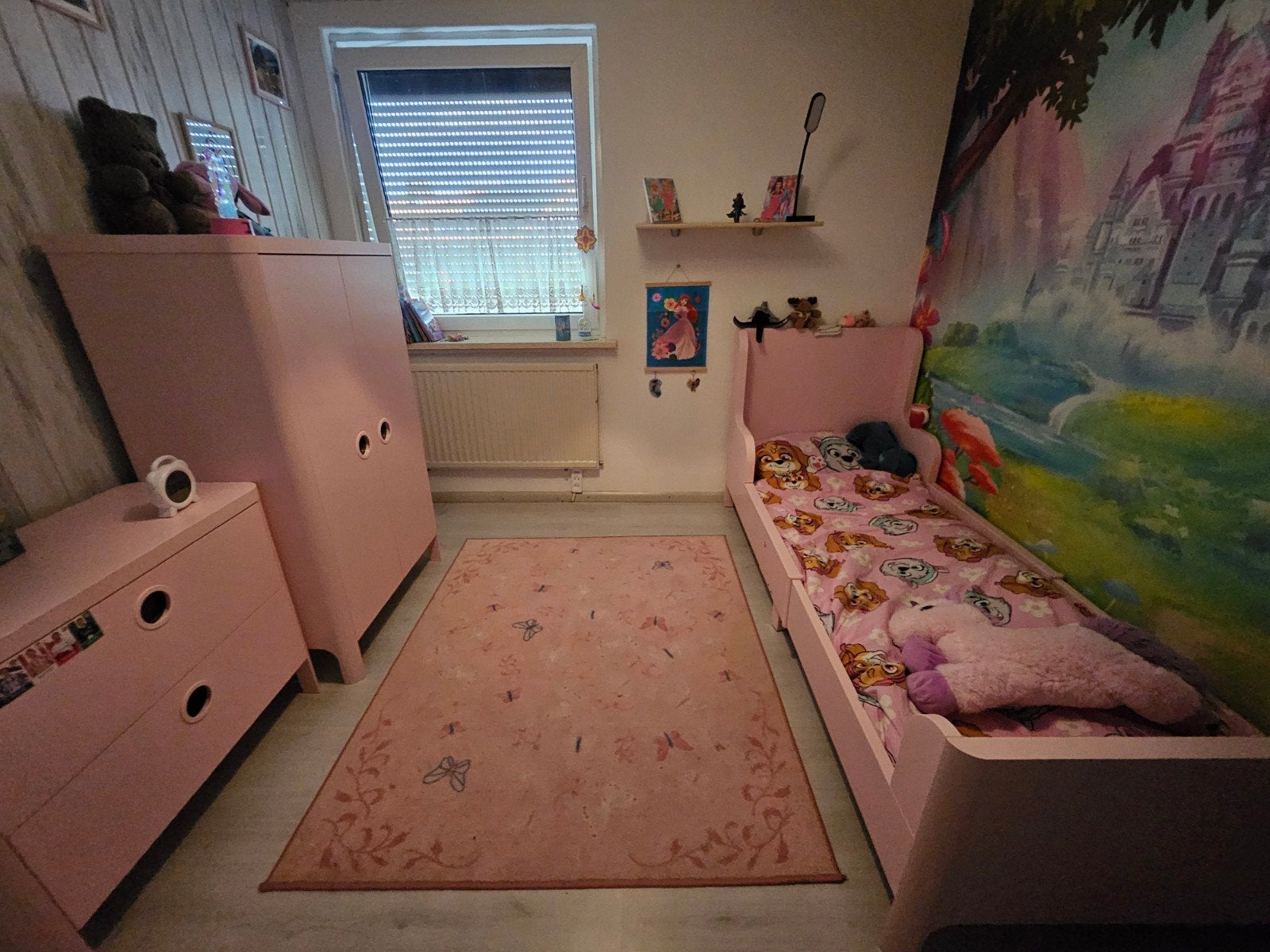 Eenpersoonsbed met kasten - Roze kinderkamer, Ophalen, Gebruikt, 90 cm, Eenpersoons