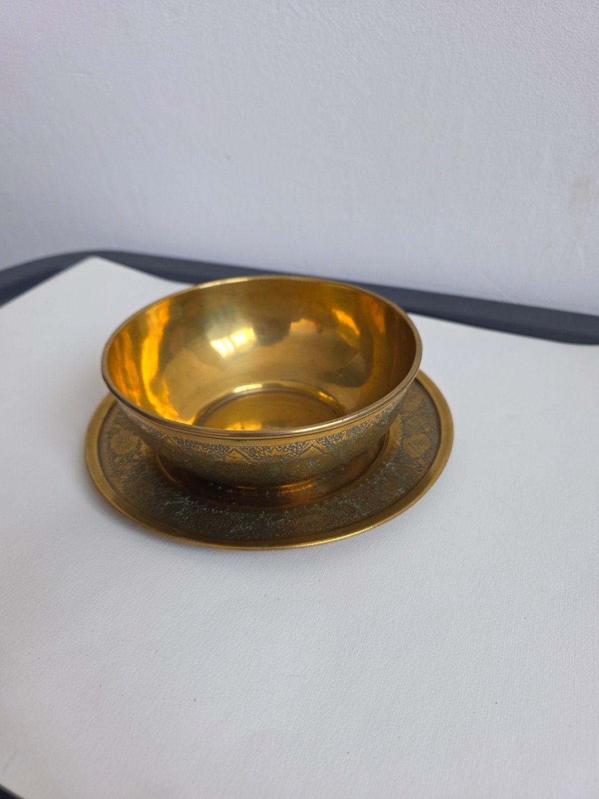 Oud messing schaal en bord, decoratief en netjes, Ophalen of Verzenden