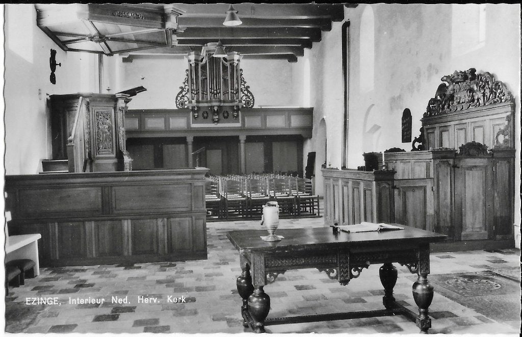 Ezinge, Ned. Herv. kerk, Interieur, orgel, kansel, herenbank, Ophalen of Verzenden, 1960 tot 1980, Ongelopen, Groningen