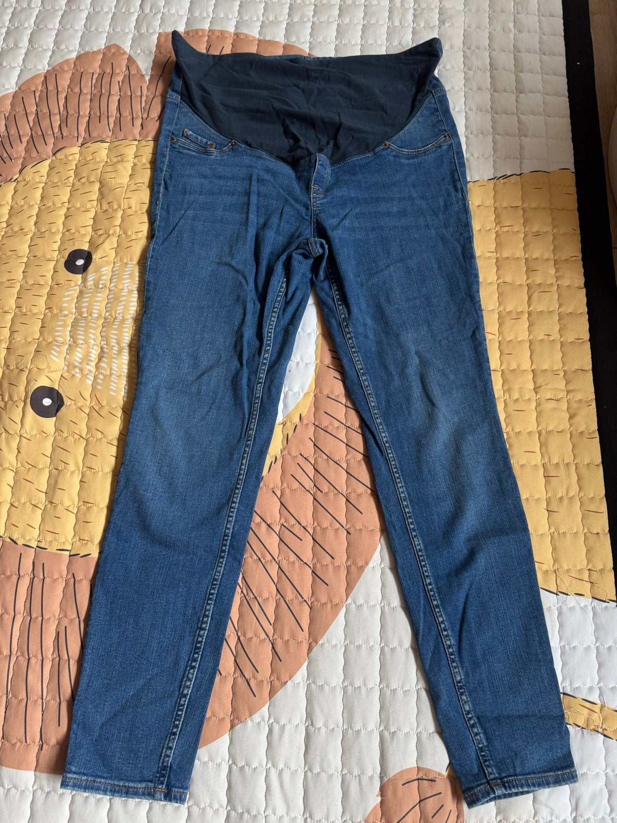 H&M mama Zwangerschapsjeans - Super Skinny High Rib - XL, Ophalen, Blauw, Maat 46/48 (XL) of groter, Gedragen