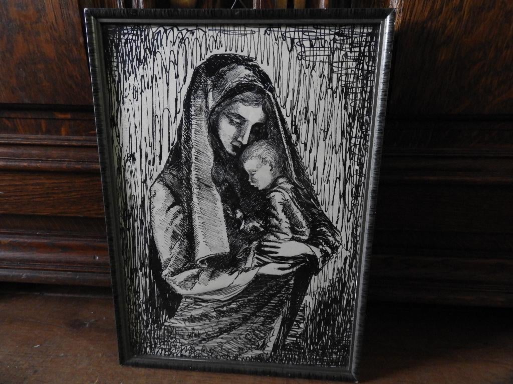 Inkt tekening, Madonna met kind, Ophalen of Verzenden