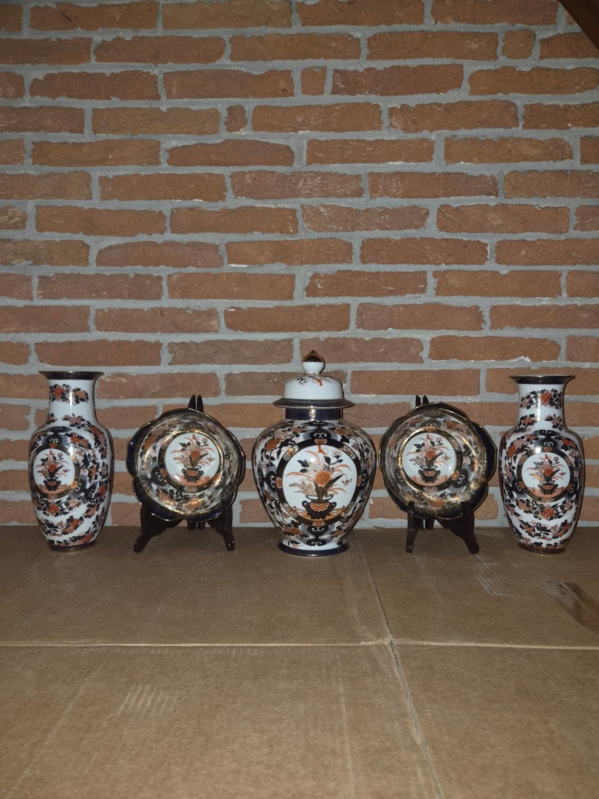 5-delig Japans kaststel: 3 vazen, 2 schalen, Saji Fine Chi, Antiek en Kunst, Ophalen of Verzenden