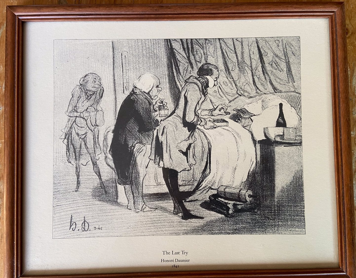 Lithografie van Honoré Daumier, The Last Try, 1842, Antiek en Kunst, Ophalen of Verzenden, Lithografie, Achter glas