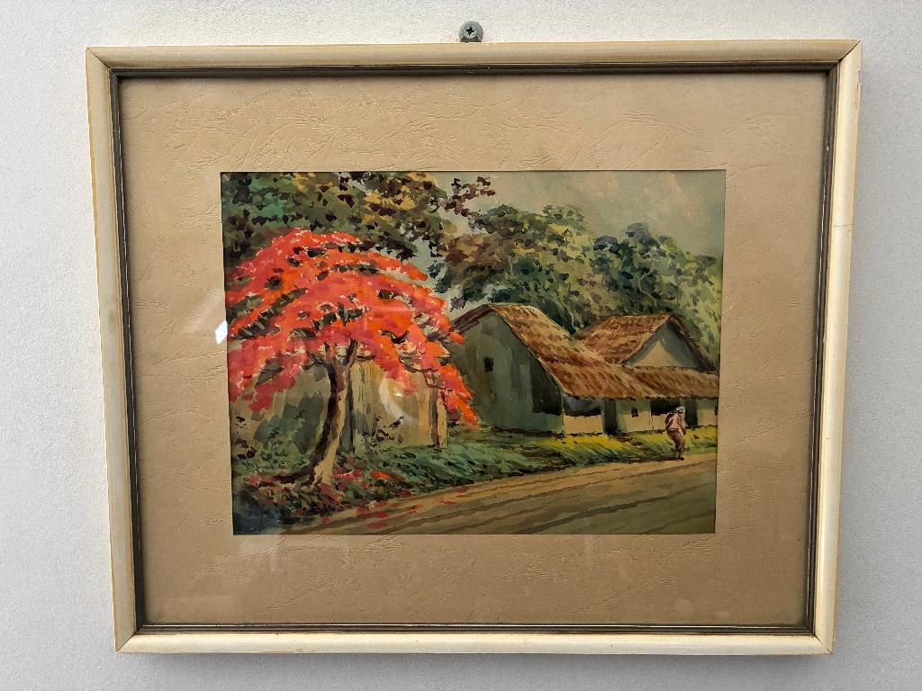 Aquarel Mochtar Apin dorpsgezicht, Ophalen of Verzenden