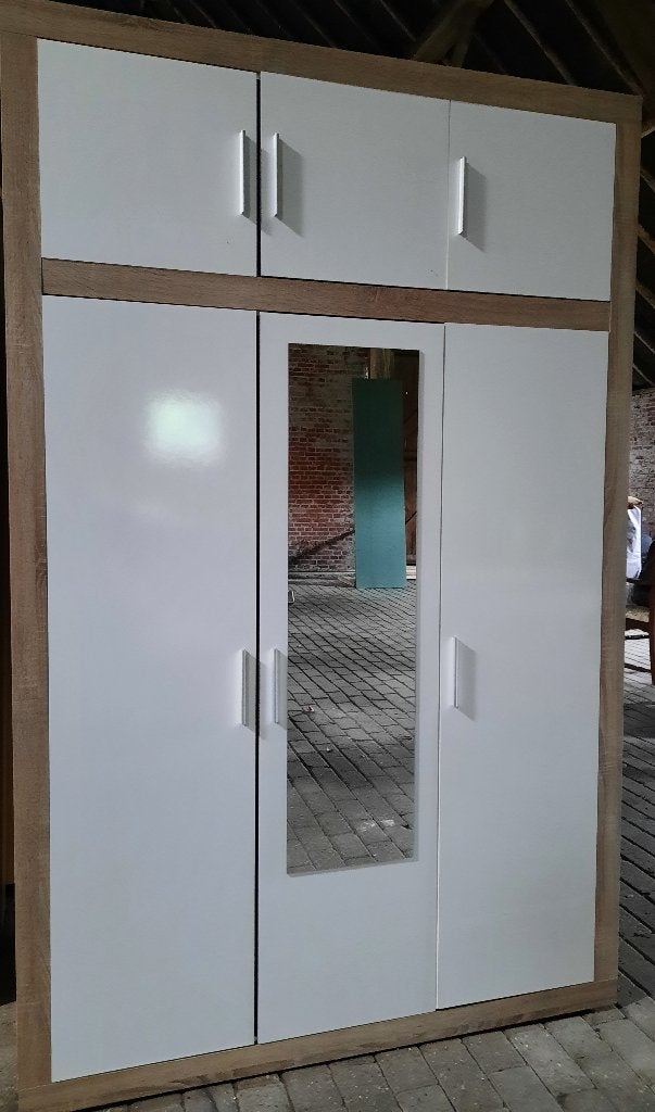 Grote hang- legkast met spiegel en bovenkastjes, Ophalen, Met deur(en), Gebruikt, 100 tot 150 cm