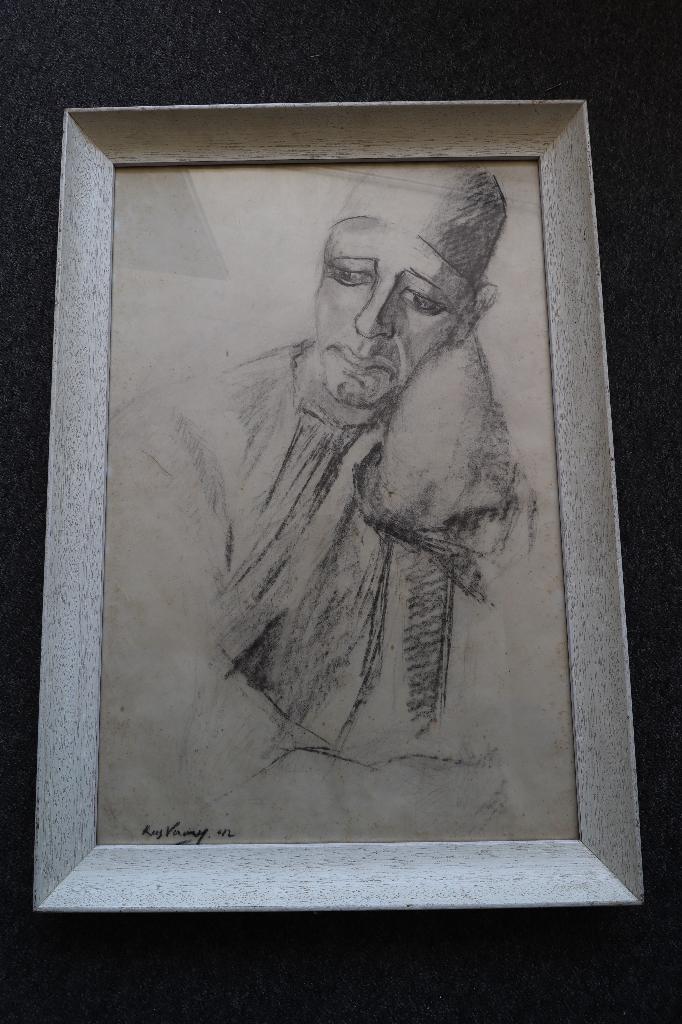 grote, 1942 houtskool tekening "Pierrot" gesigneerd Verwey, Ophalen
