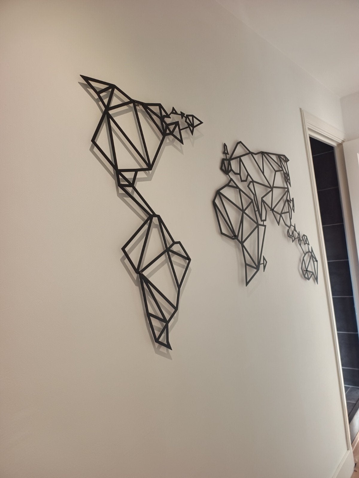 Wanddecoratie Wereldkaart Metaal Zwart Geometrisch, Ophalen, Metaal, Wandsculptuur, Zwart