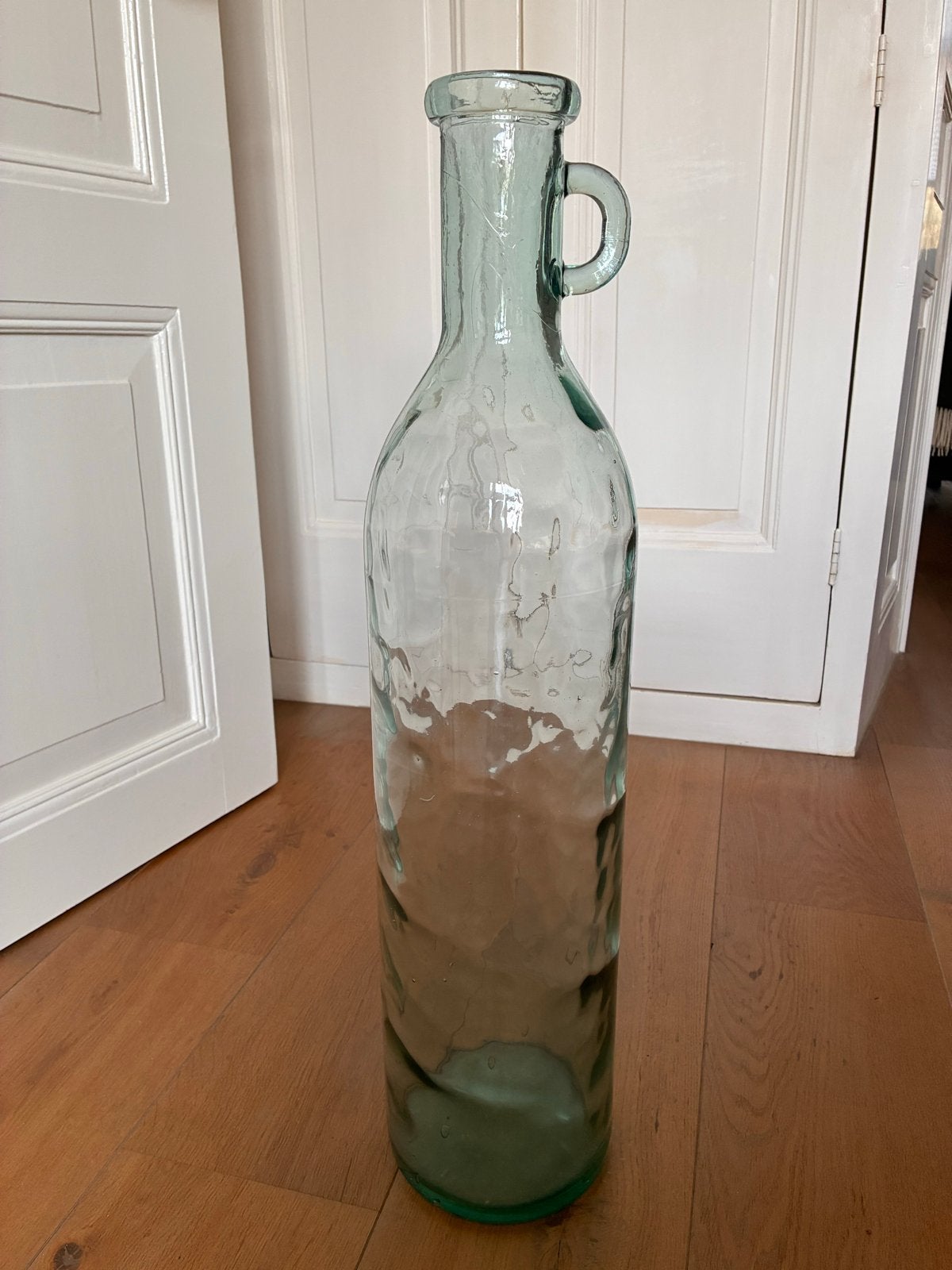 Grote glazen vaas met handvat - Groen/Blauw, Huis en Inrichting, Met handvat, Ophalen of Verzenden, Groen, Glas