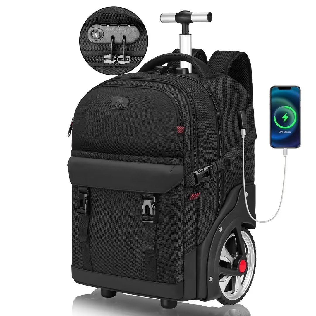 Trolley Rugzak met USB Oplaadpoort – 17,3 Inch Zwart, Matein, 25 tot 40 cm, Ophalen of Verzenden, Zo goed als nieuw