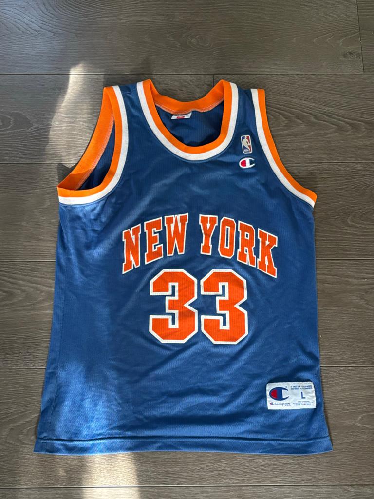 Vintage Champion NBA New York Knicks Ewing #33 Jersey, Maat 52/54 (L), Blauw, Ophalen of Verzenden, Gedragen