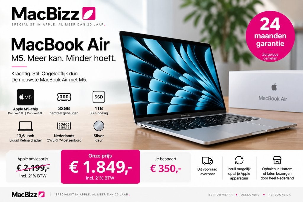 NIEUW | MacBook Air 13-inch M5 | 32GB | 1TB | € 1.849,-