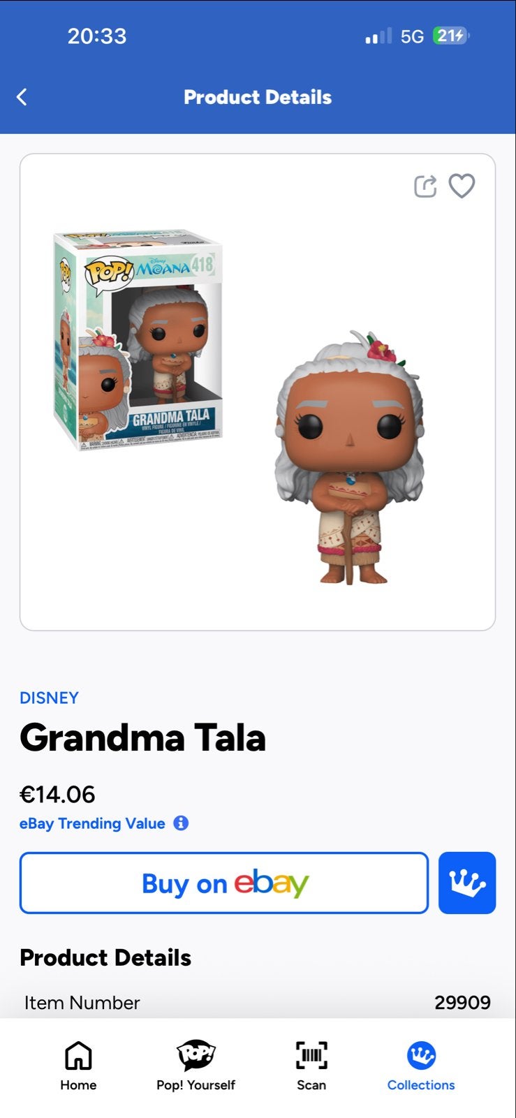 Funko Pop! Disney Moana 418 - Grandma Tala, Ophalen of Verzenden, Zo goed als nieuw