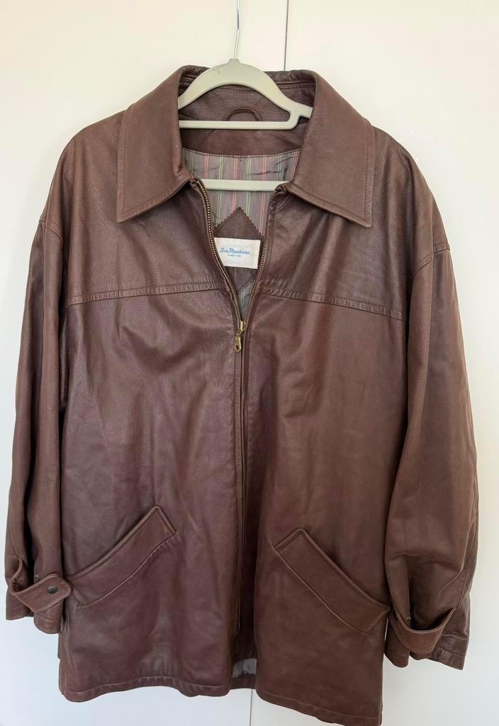 Vintage leren jas bruin oversized XL – echt leer 90s, Kleding | Heren, Jassen | Zomer, Zo goed als nieuw, Maat 56/58 (XL), Bruin