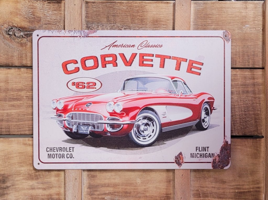 Chevrolet Corvette 1962 auto reclamebord van metaal deco, Ophalen of Verzenden, Nieuw, Auto's