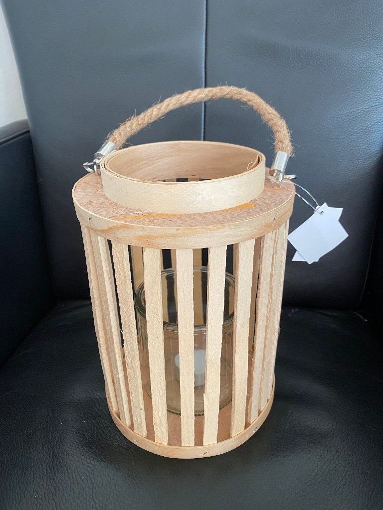 Bamboe rotan windlicht lantaarn 23x16 cm - nieuw, Lantaarn, Beige, Nieuw, Ophalen of Verzenden