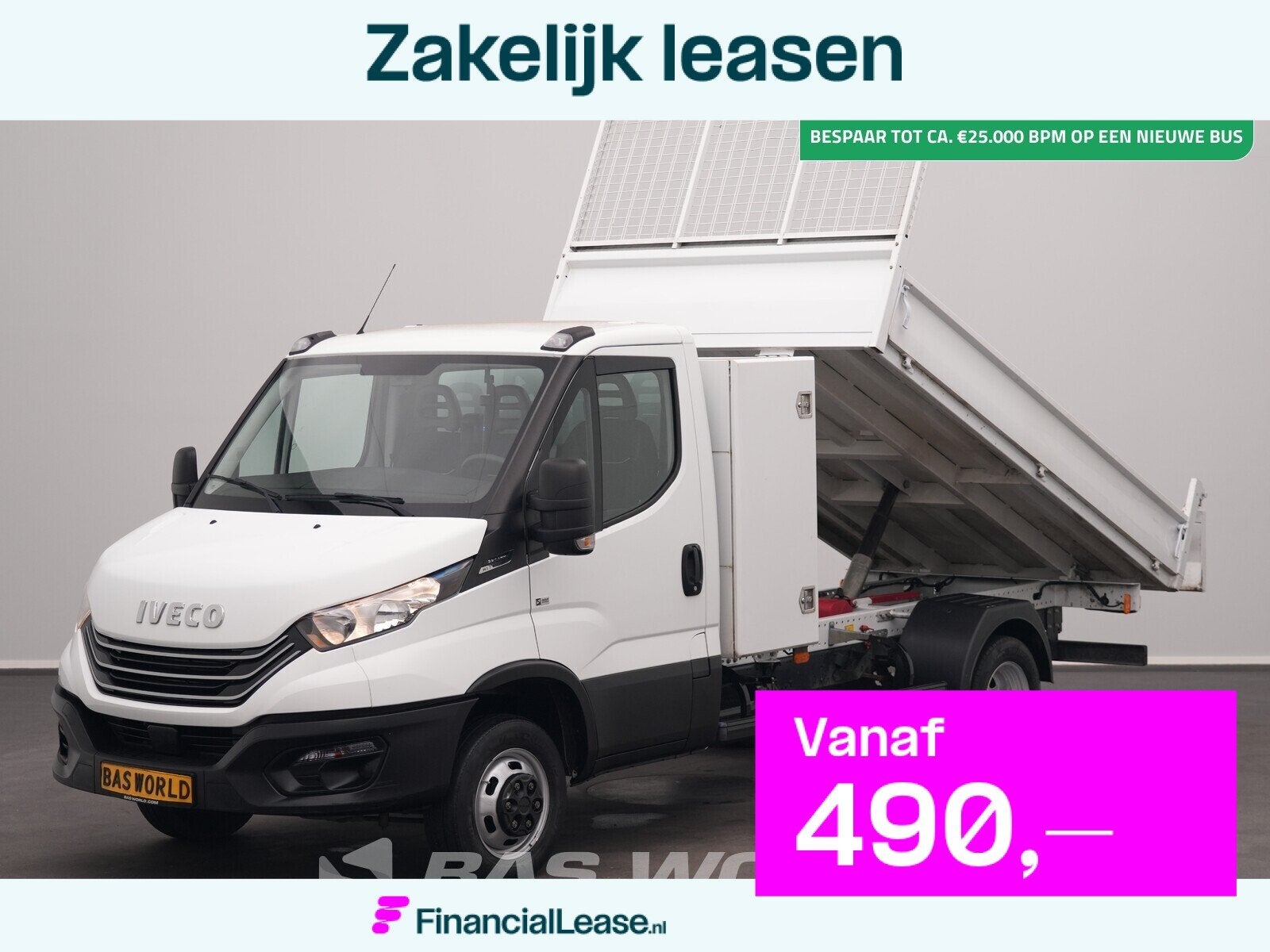 Iveco Daily 35C14 Automaat Dubbellucht Kipper met Kist 3,5t, Stof, Gebruikt, Euro 6, Iveco