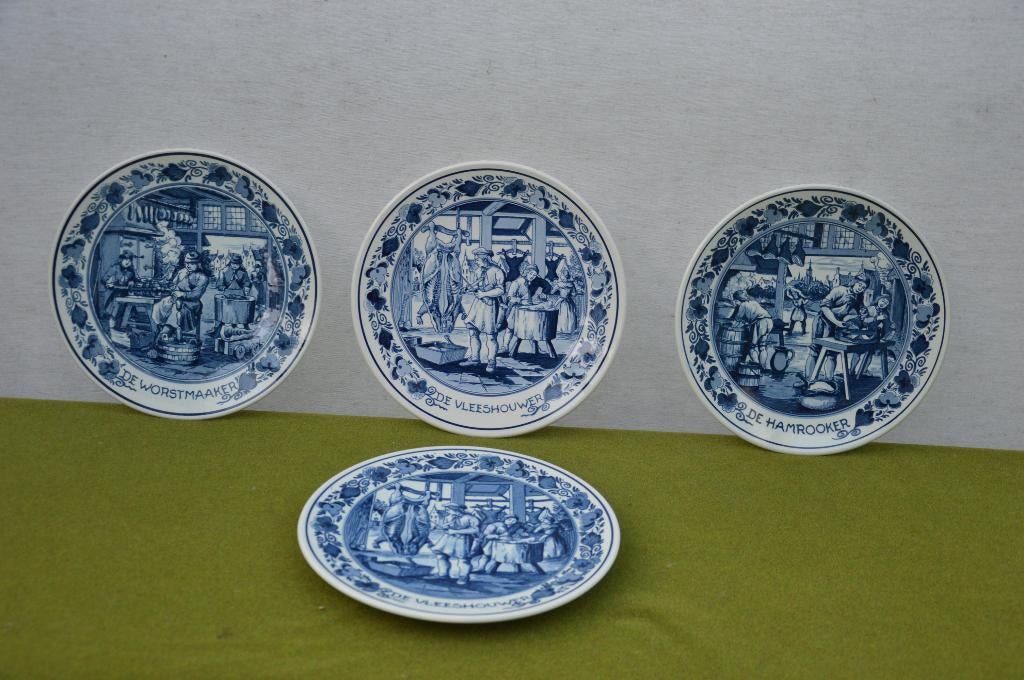 3 Delfts blauwe wandborden slagersberoepen Royal Goedewaagen, Antiek en Kunst, Ophalen of Verzenden