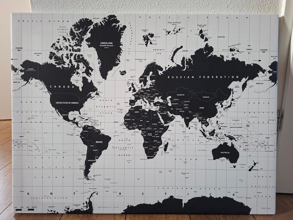 Wereldkaart op canvas 80x60cm, Ophalen