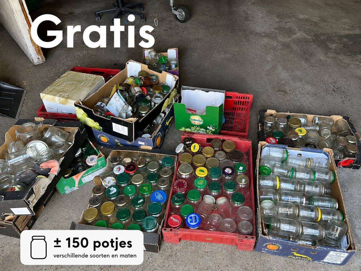GRATIS glazen potjes met deksels voor de inmaak, Ophalen, Gebruikt, Glas, Pot, Bus of Blik