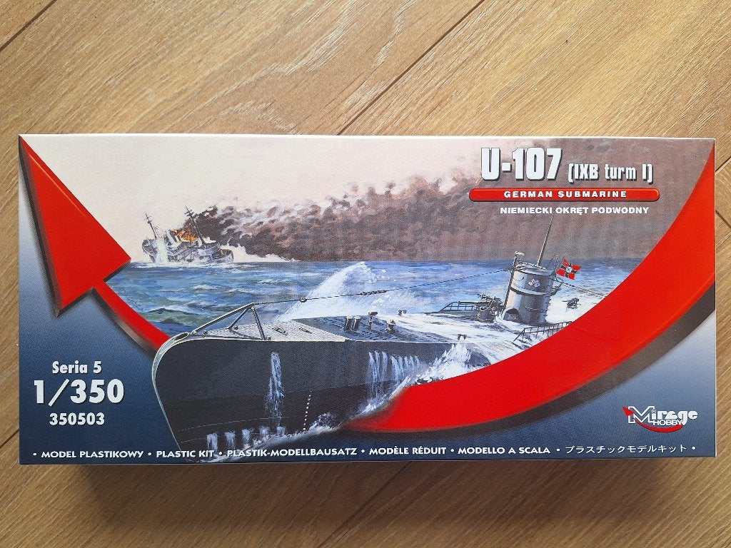1:350 1/350 Mirage Hobby U-107 (IXB Turm I) German Submarine, Hobby en Vrije tijd, Ophalen of Verzenden, Zo goed als nieuw, 1:200 of kleiner