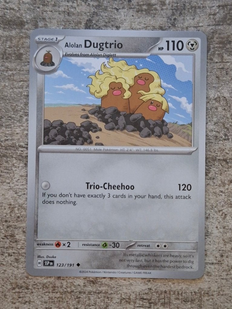 Alolan Dugtrio 123/191 - Surging Sparks - Pokémon, Verzenden, Zo goed als nieuw, Losse kaart