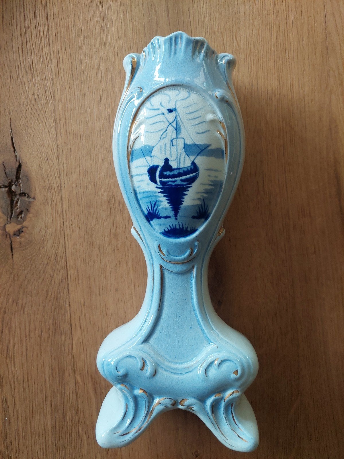 Antieke Delfts Blauw Wandvaas met Scheepsmotief, Ophalen
