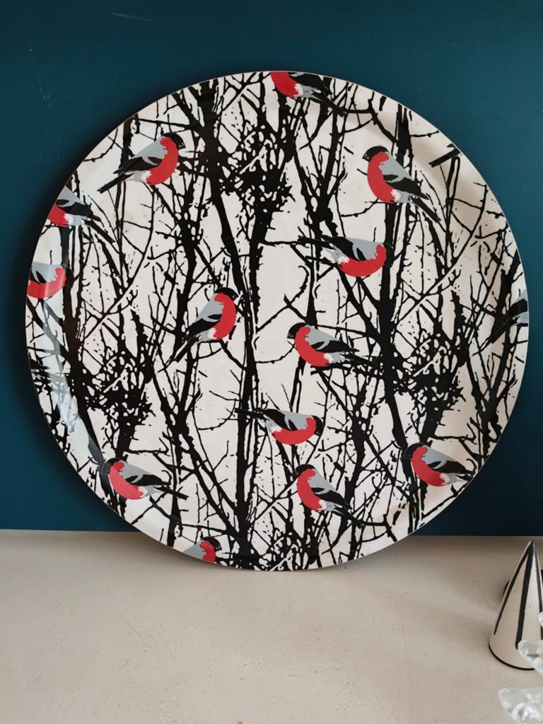 ALMEDAHLS retro design dienblad tray met vogeltjes, Ophalen of Verzenden, Zo goed als nieuw, Rond, Kunststof
