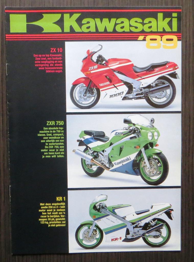 Folder Kawasaki 1989 Modelprogramma - 8 blz (Nederlands), Motoren, Handleidingen en Instructieboekjes, Kawasaki, Verzenden