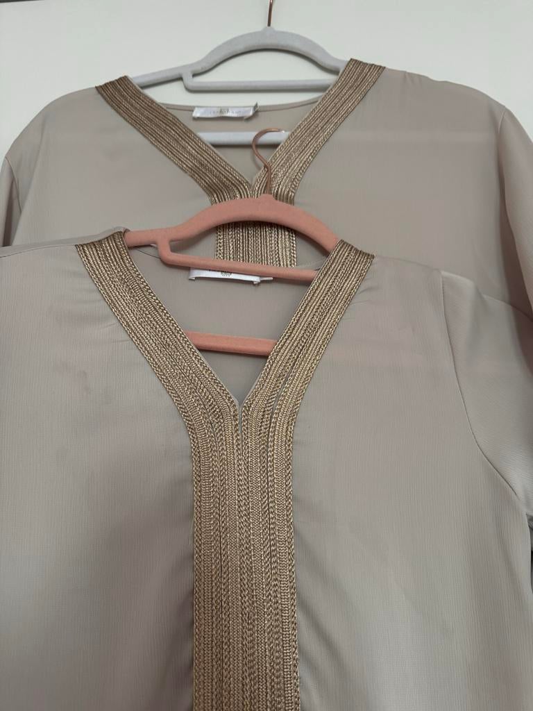 Marokkaanse moeder & dochter kaftan set, Maat 38/40 (M), Overige typen, Beige, Ophalen of Verzenden