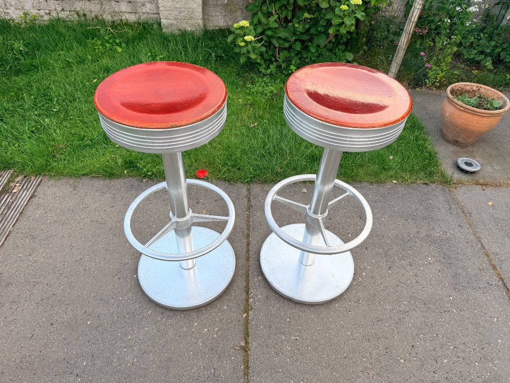 2 Barkrukken jaren 50, Ophalen, Gebruikt, Met voetsteun, 60 tot 90 cm