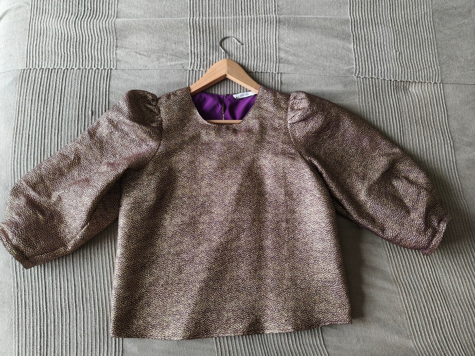 Sissy-Boy paarse top met gouden stippen en pofmouwen, Paars, Sissy-Boy, Ophalen of Verzenden, Zo goed als nieuw