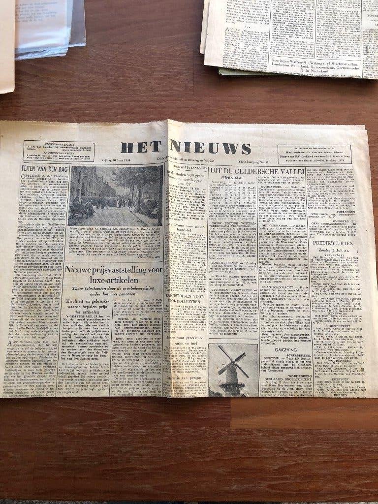 1944 3x Krant: Het Nieuws. Editie Geldersche Vallei, 5 mei, Verzenden, Overige onderwerpen, Tweede Wereldoorlog, Gelezen